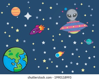 space cartoon alien  vector Illustration