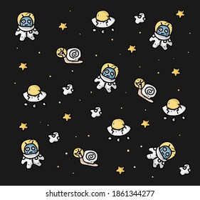Space and cartoon background  black and white vector picture