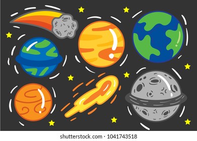 Space cartoon icons set.
