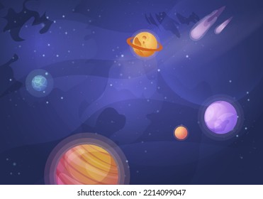 Space cartoon illustration with planets