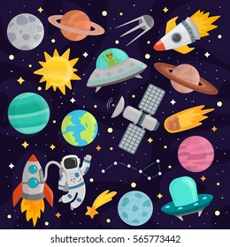 Space Cartoon Set Vector.