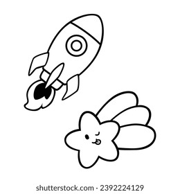 Space Cartoon Vector Art Icon. Cute Cartoon with space theme for kids