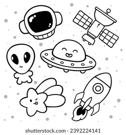 Space Cartoon Vector Art Icon. Cute Cartoon with space theme for kids