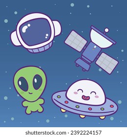 Icono de arte del vector de dibujos espaciales. Dibujo gráfico con tema espacial para los niños