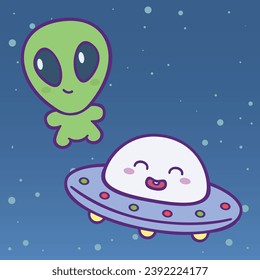 Space Cartoon Vector Art Icon. Cute Cartoon with space theme for kids