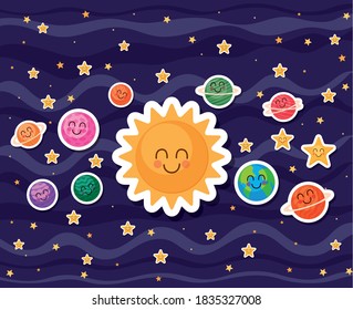 Space cartoons on blue background of futuristic and cosmos theme Vector illustration