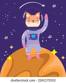 space cat astronaut waving hand