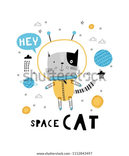 Space Cat Card Template Cute Cat Stock Vector (Royalty Free) 1152843497 ...