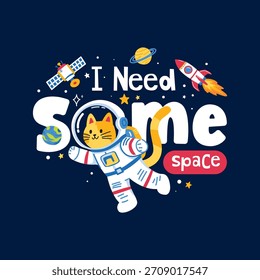 Space Cat Explorer Cartoon mit Planeten und Sternen 