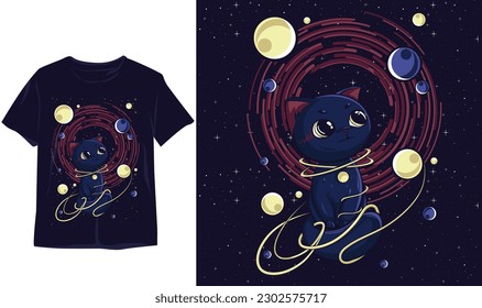 space cat illustration. new stylish t-shirt and apparel abstract design . Vector print, cat, poster. Global swatches, symbol, illustration design