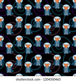  Space cat seamless pattern. Vector illustration.
