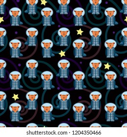  Space cat seamless pattern. Vector illustration.