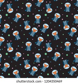  Space cat seamless pattern. Vector illustration.