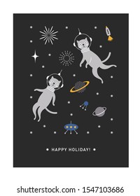 Space Cats. Spacemen. Greeting card, gift card's design, poster