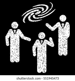 Space Chat grainy textured icon for overlay watermark stamps. Flat symbol with unclean texture. Dotted vector white ink rubber seal stamp with grunge design on a black background.