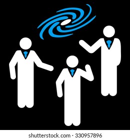 Space Chat vector icon. Style is flat bicolor blue and white symbol, rounded angles, black background.