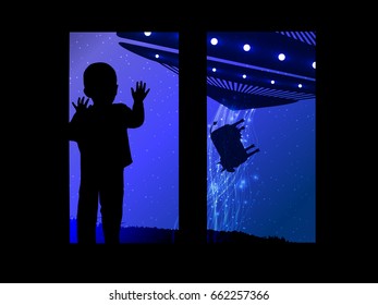 Space and the child looking out the window at the UFO. The kidnapping of a cow. 