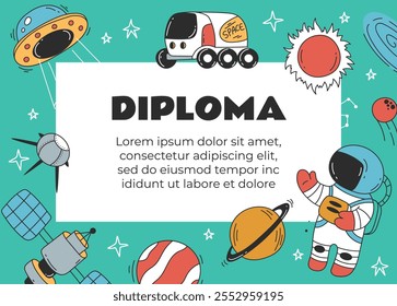 Space children certificate diploma school template concept. Vector graphic design illustration