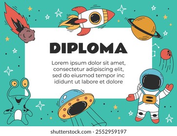 Space children certificate diploma school template concept. Vector graphic design illustration