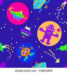 space children's pattern,  pixel ART