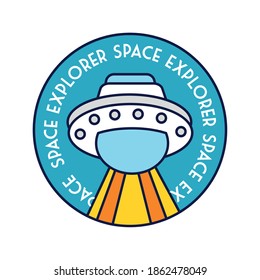 placa circular espacial con línea de vuelo de ufo y diseño de ilustración vectorial de estilo de relleno