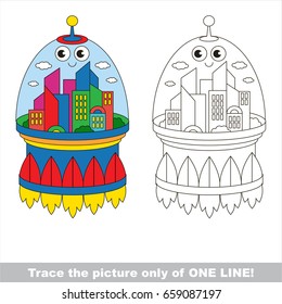 Space City to be traced only of one line, the tracing educational game to preschool kids with easy game level, the colorful and colorless version.