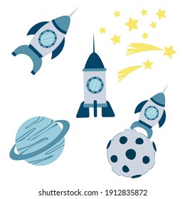 Space clipart set isolated on white background.