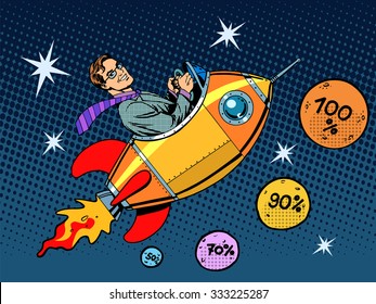 Space closeout business concept growth in sales and interest pop art retro style