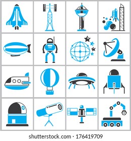 space collection, space icons, black and blue theme