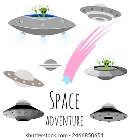 Space collection. UFO on a white background. Space adventure. Children's adventures at a space party. 