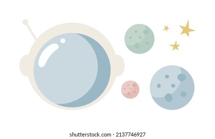 Space collection. Vector illustration in cartoon style. Cosmonaut, planets, stars. For kids stuff, card, posters, banners, children books and print for clothes, t shirt, icons.