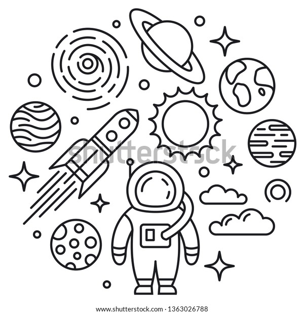 Space Collection Vector Linear Drawings Line Stock Vector (Royalty Free