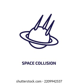 space collision icon from astronomy collection. Thin linear space collision, collision, space outline icon isolated on white background. Line vector space collision sign, symbol for web and mobile
