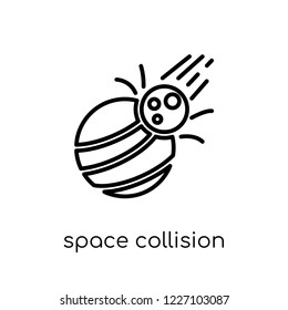 space collision icon. Trendy modern flat linear vector space collision icon on white background from thin line Astronomy collection, outline vector illustration