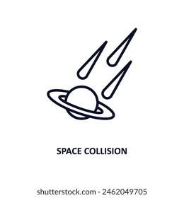 space collision outline icon.  Thin line icon from astronomy collection. Editable vector isolated on white background