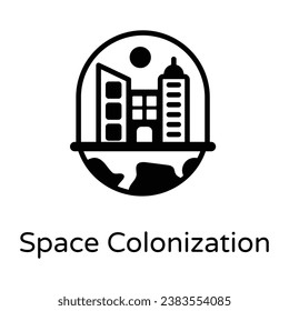 Space colonization icon is designed in glyph style 