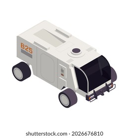Colonización espacial terraformando la composición isométrica con imagen aislada de la ilustración del vector del rover de ruedas