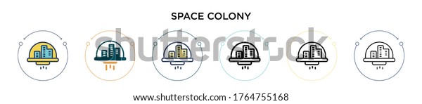 Space colony icon\
in filled, thin line, outline and stroke style. Vector illustration\
of two colored and black space colony vector icons designs can be\
used for mobile, ui, web