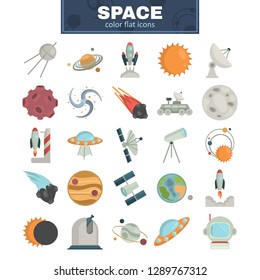 Space color flat icons set for web and mobile design
