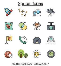 Space color line icon set