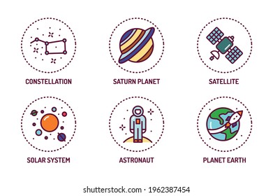 Space color line icons set. Pictograms for web page, mobile app, promo.