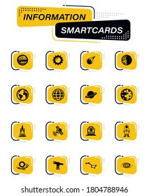 Space color vector icons on information smart cards for user interface design