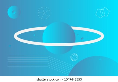 Space colorful design template with abstract planets and geometric elements