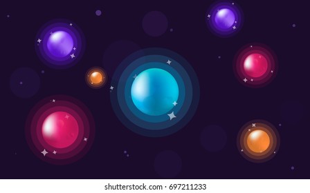 Space with colorful planets background flat vector