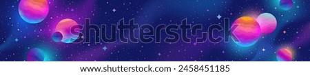 Space with colorful stars and planets. Vector horizontal banner with copy space.