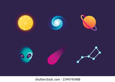 Space colorful vector icons set 