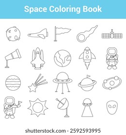 Space Coloring Book. Easy To Edit. EPS 10