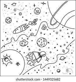 Space coloring page for kids 