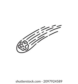 Space comet or meteor hand drawn icon, doodle style vector illustration isolated on white background. Galaxy comet or asteroid symbol or sign in black line.