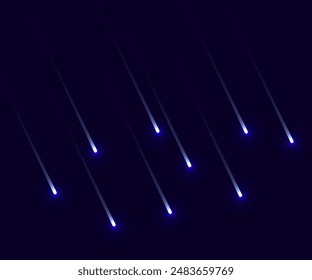 Space comet rain and star show background, abstract asteroid or meteorite magic galaxy storm, falling starlight speed line design